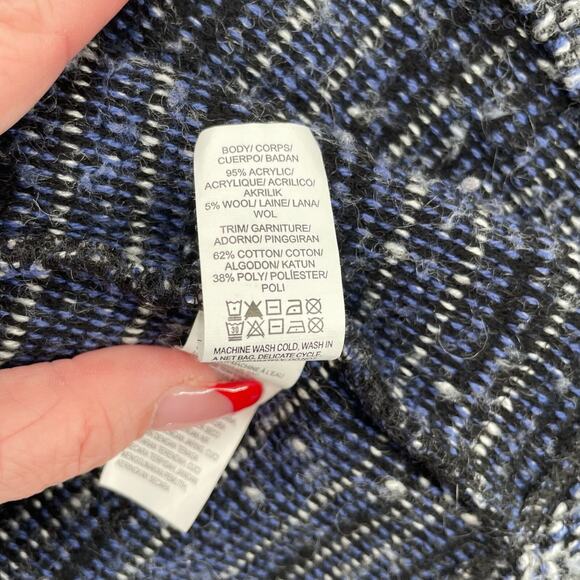 Lucky Brand Wool Blend Open Front Cardigan Sweater Women's‎ Medium Blue Striped - Picture 5 of 7